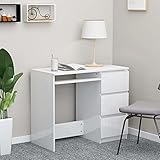 Youuihom Computertisch mit Schubladen, Schreibpult, Schreibtisch Hochglanz-Weiß 90x45x76 cm Holzwerkstoff Geeignet für Arbeitszimmer, Büro, Konferenzraum, Empfangsraum