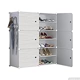 EVepes Schuhregale Stapelbarer Schuh-Organizer mit 6 Würfeln, tragbares Schuhregal für modulare Schränke, Schuhschrank für 24 Paar mit Tür für den Flur Aufbewahrungsorganisator