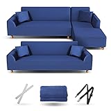 Baghira Sofa Überzug (2 Stück) für 3-2 Sitzer & Ecksofas - Sofabezug aus Stretch (bis 200 cm Länge) - Couch Überwurf Sofahusse - 4X Befestigungsgurte