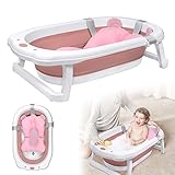 TRMLBE Baby Badewanne Faltbar 82x50cm Babywanne Kinderbadewanne PP+PTE Anti Rutsch Platzsparend Babybadewanne Faltbare, für Neugeborene Babys Kinder (Rosa, mit Sitzkissen)