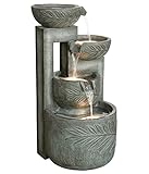 Dehner Gartenbrunnen Hyeres mit LED-Beleuchtung, Steinoptik, ca. 40 x 41 x 75.5 cm, Polyresin, grau