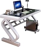 KRHINO Computertisch Computertisch Home Einfacher Schreibtisch mit Tastaturunterstützung Schlafzimmer Arbeitstisch aus gehärtetem Glas Desktop-Computer Werkbank Beweglicher Tisch (Color : Bianco, SI