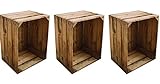 Teramico Holzbox Apfelkiste Obstkiste Weinkiste Holzkiste Vintage Shabby bürstenrein und stabil 50x40x30cm (3er SET)