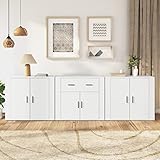 Youuihom Wohnzimmer-Sideboard, Bodenschränke, Konsolenschränke, Geeignet für Bars, Küchen, Wohnzimmer, Esszimmer, Cafés, Sideboards 3 STK. Weiß Holzwerkstoff