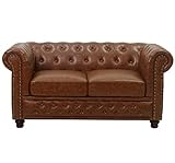 KMH Gemütliches 2-Sitzer Sofa Chesterfield Couch mit antikbraunem Kunstlederbezug - bequemes Polstersofa Vintage Design Lounge Sofa Bürosofa