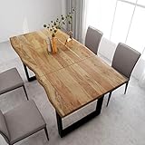 JUNZAI Esstisch, Esszimmertisch, Baumkantentisch, Dining Tables, Esszimmermöbel, Küchentisch, 180×90×76 cm Massivholz Akazie