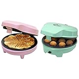 Bestron Herzwaffeleisen, Waffeleisen für Waffeln in Herzform + 3-1 Cake-Maker mit 3 auswechselbaren Backplatten: Donuts, Muffins und Cakepops, Farbe: Rosa/Grün