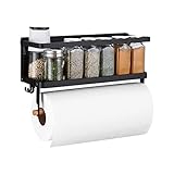 KES Gewürzregal Magnetisch Küchenregal Magnet Gewürzhalter Kühlschrank Regal ohne Bohren Küchenablage Küche Gewürz Organizer mit Küchenrollenhalter Wand Matt Schwarz, KRR501A-BK