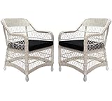 KMH Polyrattan 2er Set weißer Gartensessel der Serie Karen inklusive schwarzem Sitzkissen - Bequeme Gartenmöbel - wetterfeste und robuste Gartensessel