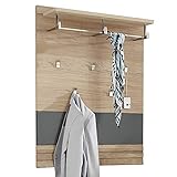 Lomadox Massives Garderoben-Paneel Flurgarderobe Wildeiche Bianco geölt mit Lack Graphit, Breite 116cm