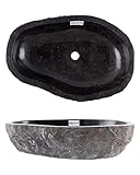 wohnfreuden Marmor Waschbecken schwarz oval 60 cm - Unikat Stein Aufsatzwaschbecken innen poliert außen gehämmert für das Badezimmer - Naturstein Waschschale für Gäste-WC