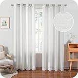 Topfinel Voile Vorhänge mit Ösen Halbtransparent Gardine Leinenstruktur Garn Muster Fensterschal für Zimmer, Büro, 2er Set 235x140 (HxB) Weiß