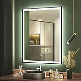 GANPE LED Badezimmerspiegel, Make-up Kosmetikspiegel Wandmontage, Großer moderner rahmenloser beleuchteter Spiegel, Anti-Beschlag+IP44 Wasserdicht+Vertikal & Horizontal (90 x 70 cm)