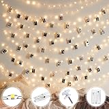 Lichterkette Fotoclips für Zimmer Deko, 15M 150 LED Fotowand mit 60 Klammern Batteriebetriebene, Foto Lichterkette Warmweiß für Mädchen Teenager Geschenke, Schlafzimmer Weihnachten Party Dekoration