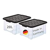 Novaliv 2X Unterbettkommode mit Rollen 28L Aufbewahrungsbox Deckel Anthrazit Nestbar stapelbare mit Clipverschluss Rollkiste BPA-frei 61x40x17 cm