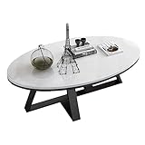 TISTIK Ovaler Marmor-Couchtisch mit Metallgestell, eleganter Kleiner Teetisch, moderner Beistelltisch, Freizeit-Mitteltisch, 80 x 50 x 45 cm, für Wohnzimmer, Büro, Balkon