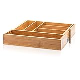 KHG Besteckkasten Schubladeneinsatz aus stabilem Bambus für Schubladen in den Maßen 31-54 x 40 x 7 cm mit 5, 6 oder 7 Fächer ordentlich & stabil, variabel ausziehbar bis 54 cm