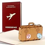 Geburtstagskarte I Gutschein I Reisegutschein z.B. für eine Fernreise oder Kreuzfahrt, Glückwunschkarte, kleines Geschenk für Sie oder Ihn für fast jeden Anlass, 3D pop up mit Koffer C15