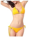 Bikini Push up Damen-Badeanzug, 2-teilig, Tie Knot Bikinihose, Niedrige Taille Swimsuit, einfarbig,Sommer am Strand, Bikini-Set V-Anschluss Sexy Bademode Bikini Rückenfrei Strapsen Beachwear Sexy Set