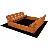 QLS Sandkasten Sandbox mit Deckel Teak Holz Sandkiste Sitzbänke Garten 120 x 120 cm