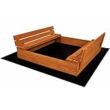 QLS Sandkasten Sandbox mit Deckel Teak Holz Sandkiste Sitzbänke Garten 120 x 120 cm