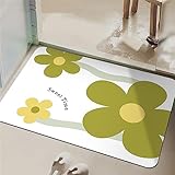 Badezimmerteppich, Badematte Rutschfest, Duschmatte Rutschfest, Duschvorleger, Badvorleger Badteppich Waschbar Teppich Badezimmer, Bathroom Mat, Bath Mat Mats, Bad Teppich, Grüne Blumen-80x120cm