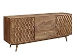 MASSIVMOEBEL24.DE | MOSAYK massives Sideboard - Natur lackiert | Akazienholz | 2 Türen - 2 Schubladen | 180x42x75 | Retro-Design | Kommode Tv-Sideboard Wohnzimmer-Schrank