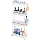 KINGRACK Schmaler Küchenwagen mit 4 Ebenen, 13 cm Breit Aufbewahrungswagen auf Rollen für Küche oder Wohnzimmer usw, Weiß, 40 x 13.5 x 87cm