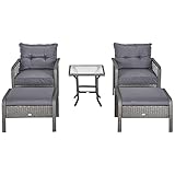 Outsunny Rattan Gartenmöbel Set für 4 Personen 5-TLG. Balkonmöbel Set Outdoor-Sitzgarnitur Sofa mit Hocker Tisch Sitzgruppe Stahl Grau 65 x 66 x 75 cm