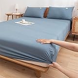 für Boxspringbetten & Wasserbetten,Einfarbige Bettwäsche aus Reiner Baumwolle mit tiefen Taschen, weicher, hautfreundlicher Matratzenbezug für Einzelbett, Marineblau, 150 * 200 cm