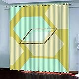 LAMPPE Verdunkelungsvorhänge 3D Goldenes Geometrisches Viereck Muster Ösen Vorhang 2Er Set H 260 X B 140 cm Verdunkelungsvorhang Blickdicht Fenstergardinen Kinderzimmer Schlafzimmer Wohnzimmer Therm