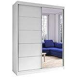 Fabryka Mebli Idźczak Schiebetürenschrank, eleganter Kleiderschrank Schrank Garderobe Spiegel Vista 05, Schlafzimmer- Wohnzimmerschrank Schiebetüren Modern Design (Weiß/Weiß)