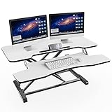 HumanTeck Sitz Steh Schreibtisch, 36 Zoll Höhenverstellbarer Schreibtischaufsatz mit Abnehmbarer Tastaturablage, 92X 40cm Sitz steh Computertisch, 15 kg Kapazität（schwarz+weiß）