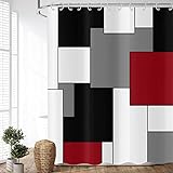 ASDCXZ Duschvorhang Rot 180x200 cm, Modern Abstrakt Geometrie Rot Schwarz Grau Weiß Wasserdicht Textil Bad Duschvorhänge Waschbar Polyester Stoff Duschvorhang für Badewanne mit 12 Duschvorhang Hake
