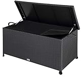 Casaria Auflagenbox Wasserdicht 2 Gasdruckfedern Rollbar Garten Polyrattan Sitztruhe Innenverkleidung 360L 122x56x61cm Schwarz UV-beständig