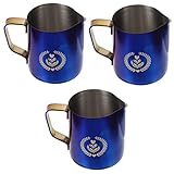 YARNOW 3 Stück Milchschaum Latte Krug Küche Kunst Dampfender Milchkännchen Pitching Aufschäumen Café Für Espresso Dampfer Tasse Krüge Büro Ml Blau Krüge Aufschäumer Edelstahl