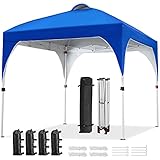 Yaheetech Faltpavillon 3x3 m Pop up Pavillon Gartenpavillon, Stabil Höhenverstellbar Wasserdicht Sonnenschutz, mit Entlüftung Rolltragetasche, für Outdoor Markt Garten Hof, Blau