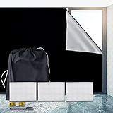 Fenster Verdunklungsstoff Ohne Bohren,300 x 145cm Fenster Verdunklungsstoff,100% Lichtundurchlässig Blackout Rollos,Thermofolie Verdunklungsstoff Schwarz mit Klettverschlüssen,Stift,Lineal,Tasche