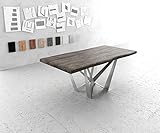 DELIFE Esszimmertisch Edge Akazie Platin 180x90 XL Spider Flachstahl Edelstahl Live-Edge Esstisch Gestell: Spider Flach Edelstahl