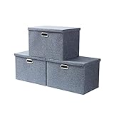 AlphaHome Aufbewahrungsbox mit Deckel, faltbare Aufbewahrungskörbe aus Leinenstoff mit verzinktem Metallgriff, 3er-Set (silbergrau, XL, 3er-Pack)