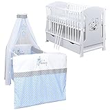 Baby Delux Babybett Komplett Set Kinderbett umbaubar zum Juniorbett Lia weiß 120x60 Bettset Matratze Prince Stars