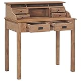 BULANED Schreibtisch, Computertisch, Arbeitstisch, Home Office Desk, Schreibtischorganizer, Büroschreibtisch, 90×50×100 cm Massivholz Teak