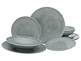 CREATABLE 33068, Serie SOFIA - STONE, Geschirrset, Teller Set 12 teilig, Grau