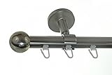 Innenlauf Gardinenstange Edelstahl Look 20mm Deckenträger Deckenbefestigung 1-läufig Kugel, Länge wählbar D30 E33, Länge:400 cm