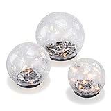 Esotec Solar Leuchtkugel 3er-Set Golden Balls - angenehm warmweißes Licht - traumhafte Lichteffekte Dank Bruchglasoptik - Größen: 10, 12 & 15 cm - Solarlampe Gartenbeleuchtung Solarleuchte 102088