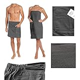 ARLI Saunakilt Damen + Herren Set Saunatuch Saunahandtuch Baumwolle Anthrazit Gummizug Tasche Klettverschluss praktisch individuell anpassbare Größe Sauna Sarong Kilt Wellness Hamam Mann Frau