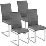 TecTake 800632 4er Set Esszimmerstuhl, Kunstleder Stuhl mit hoher Rückenlehne, Schwingstuhl mit ergonomisch geformter Rückenlehne (4er Set grau | Nr. 402555)