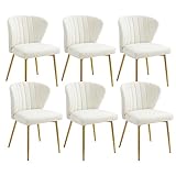 Sepnine Esszimmerstühle 6er Set, Samt Küchenstuhl, Wohnzimmerstuhl mit Metallbeinen für Esszimmer Wohnzimmer Schlafzimmer Küche Besprechungsrau Weiß