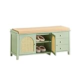 SoBuy FSR129-GR Schuhbank mit Sitzfläche und Gitteroptik-Türen Sitzbank mit Stauraum Dielenbank Schuhtruhe Sitzkommode Schuhregal schmal grün BHT ca.: 100x46x34cm