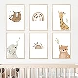 MeinBaby123® Poster Kinderzimmer 6er Set DIN A4 Wandbilder Bilder Boho Babyzimmer Deko Wandposter Premium (Faultier & Freunde 6er Set)
